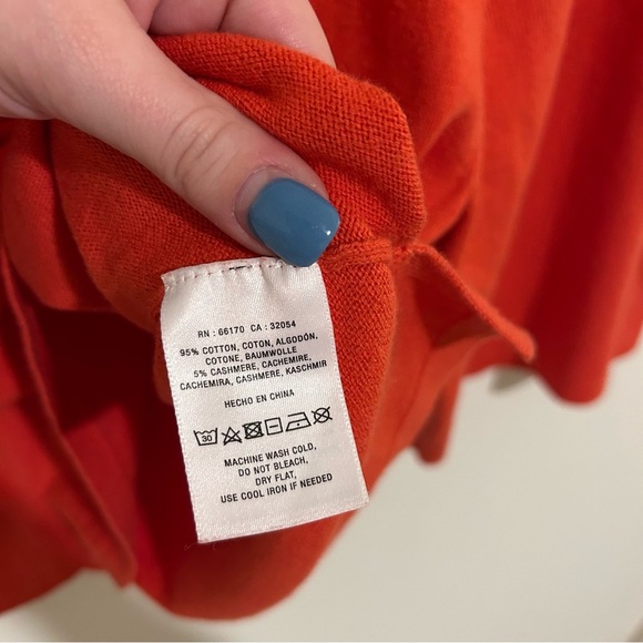 Anthropologie Moth Wide 3/4 Sleeve V Neck Cotton Cashmere Blend Red Sweater - Picture 4 of 6